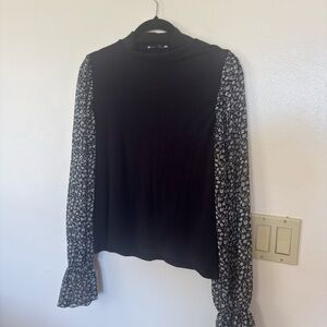 Black Floral Sleeve Women's Top